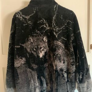 Vintage Wolf Pack Forest Unisex Fleece Full-Zip Jacket Size Large